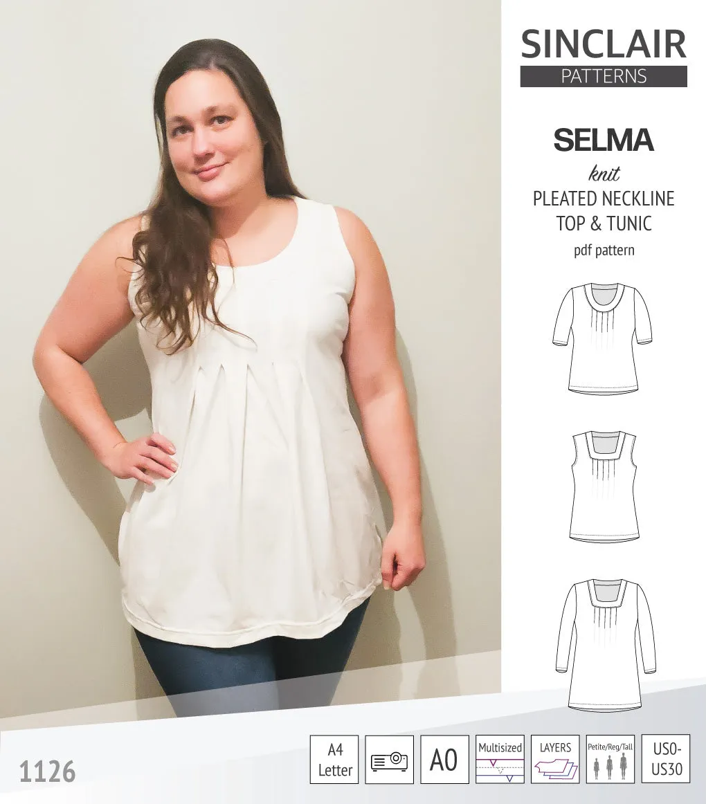 Selma knit top and tunic with round and square neckline options (PDF)