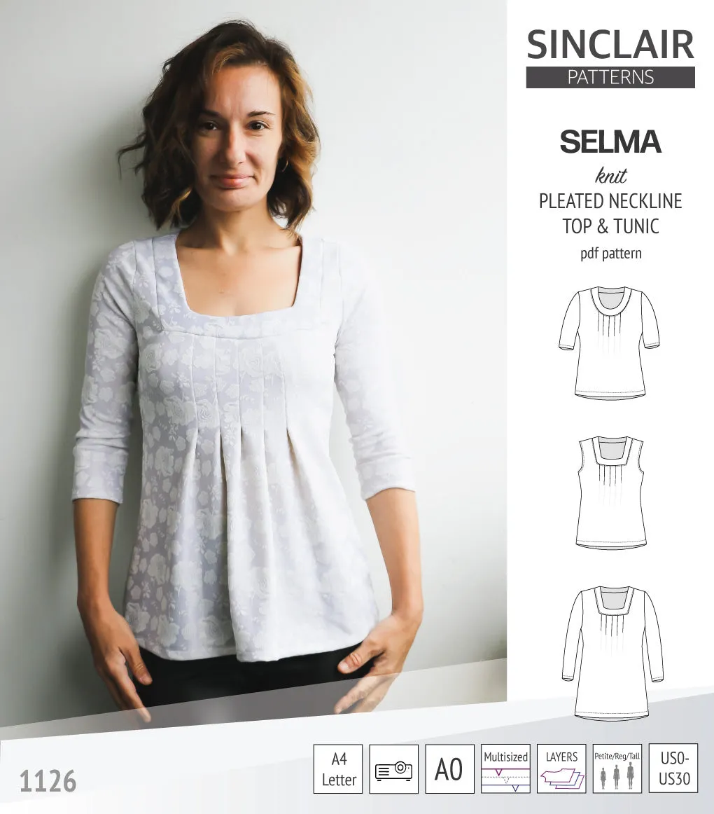 Selma knit top and tunic with round and square neckline options (PDF)