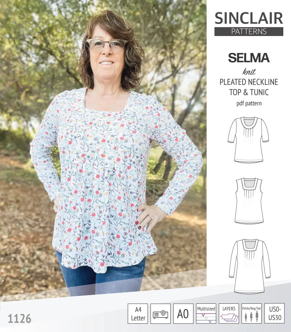 Selma knit top and tunic with round and square neckline options (PDF)