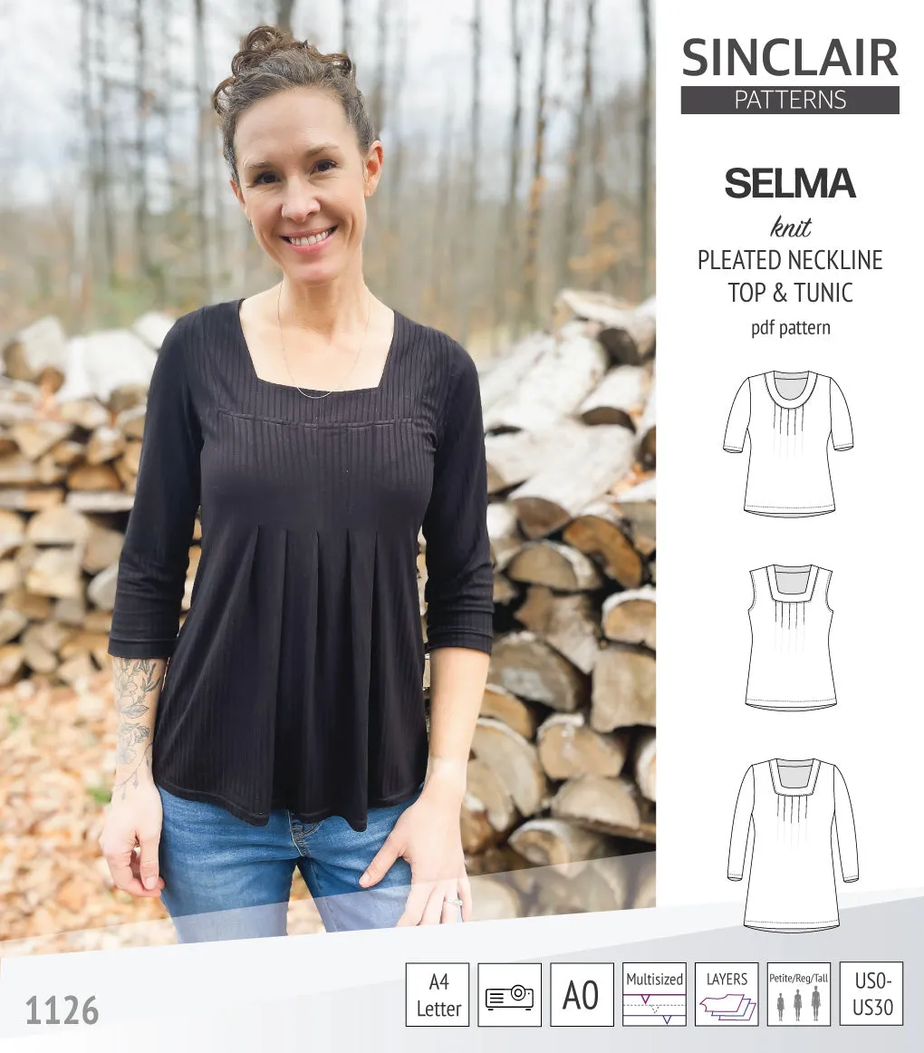 Selma knit top and tunic with round and square neckline options (PDF)