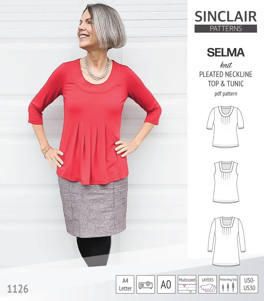 Selma knit top and tunic with round and square neckline options (PDF)