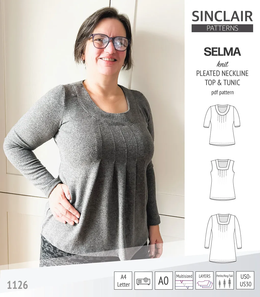 Selma knit top and tunic with round and square neckline options (PDF)