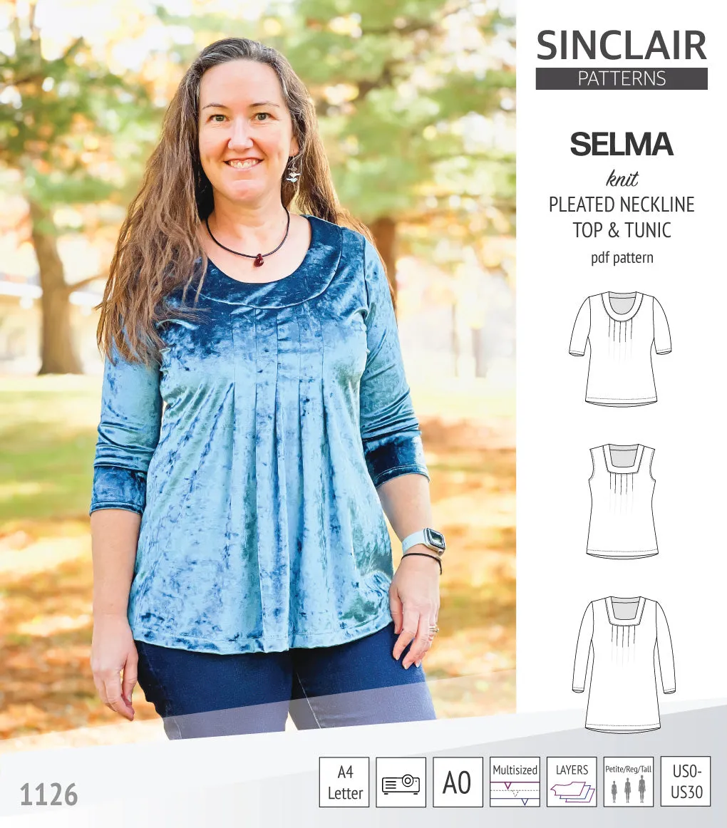 Selma knit top and tunic with round and square neckline options (PDF)
