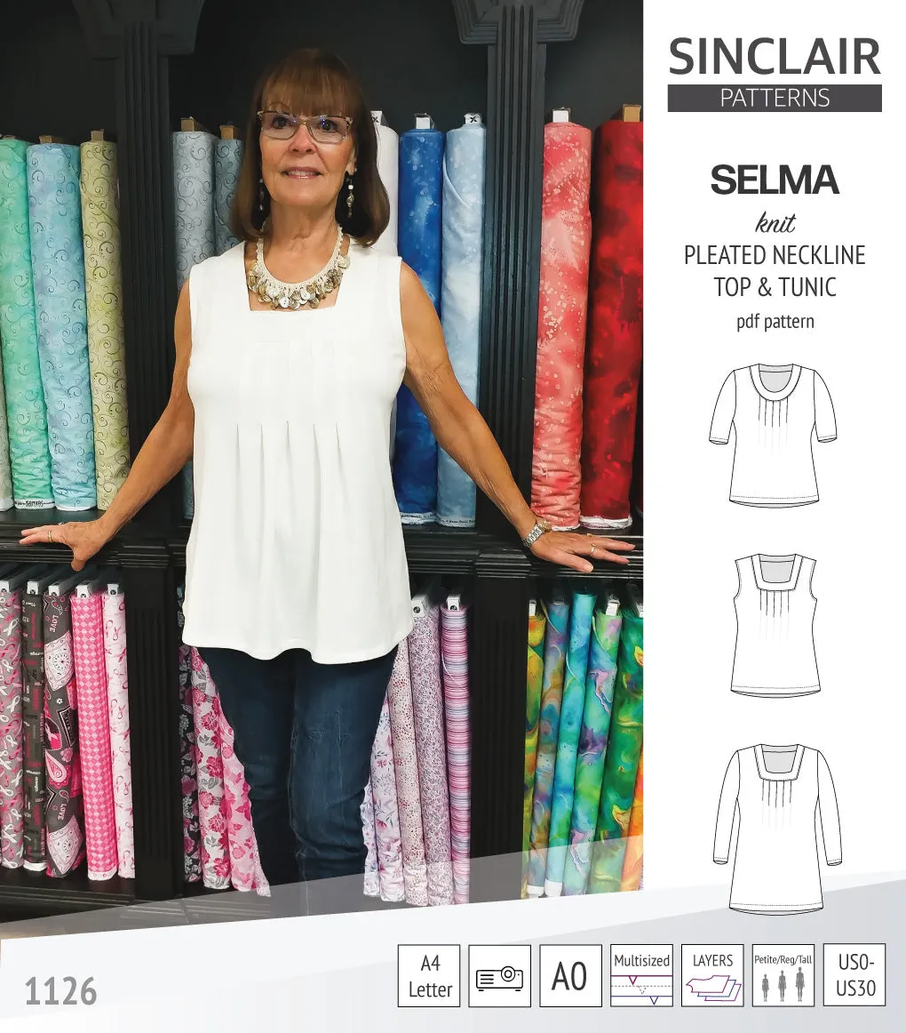 Selma knit top and tunic with round and square neckline options (PDF)