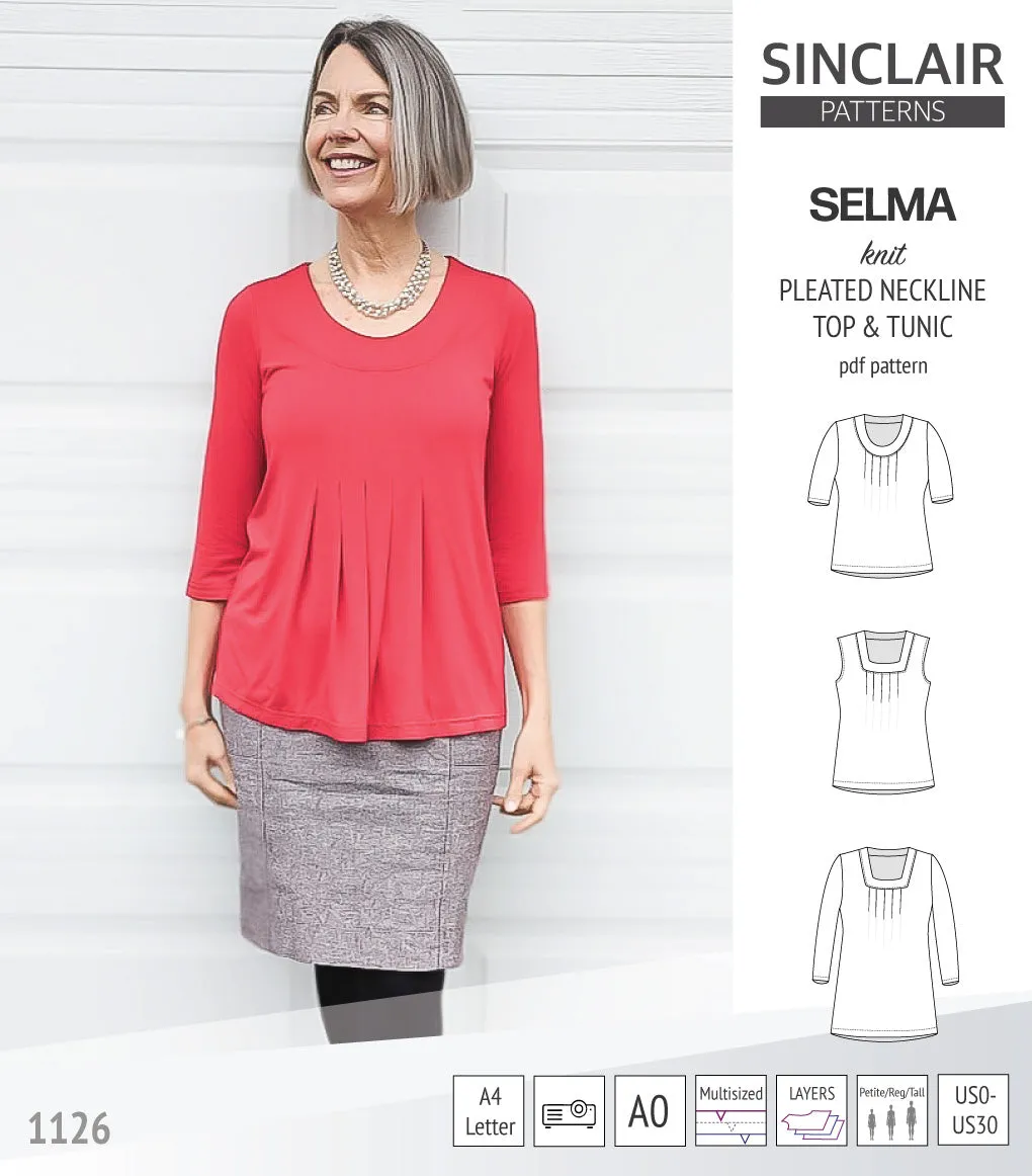Selma knit top and tunic with round and square neckline options (PDF)