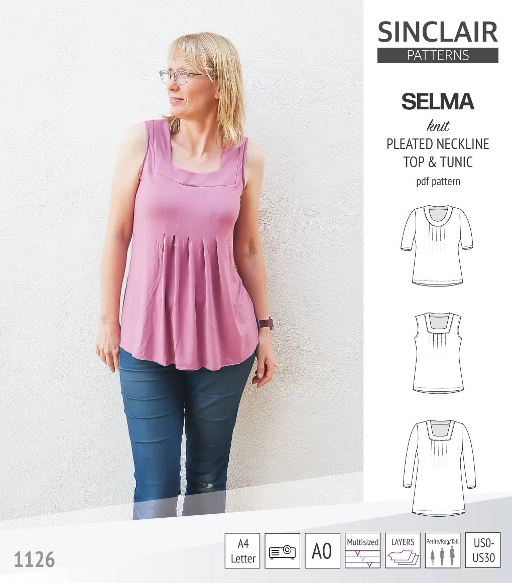 Selma knit top and tunic with round and square neckline options (PDF)