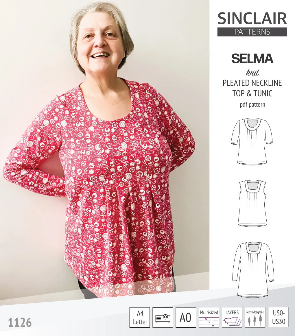 Selma knit top and tunic with round and square neckline options (PDF)