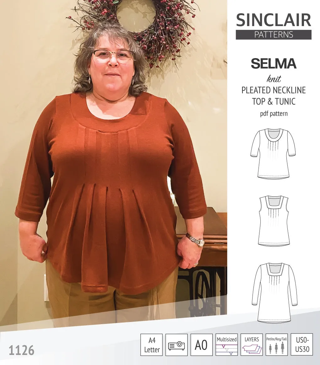 Selma knit top and tunic with round and square neckline options (PDF)