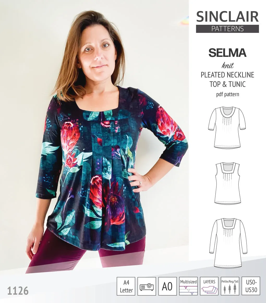 Selma knit top and tunic with round and square neckline options (PDF)