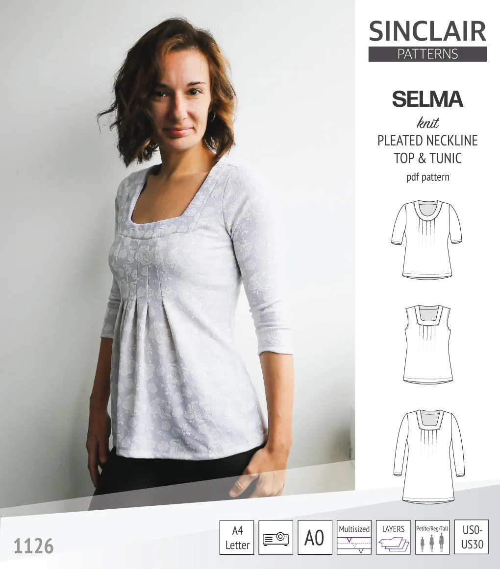 Selma knit top and tunic with round and square neckline options (PDF)