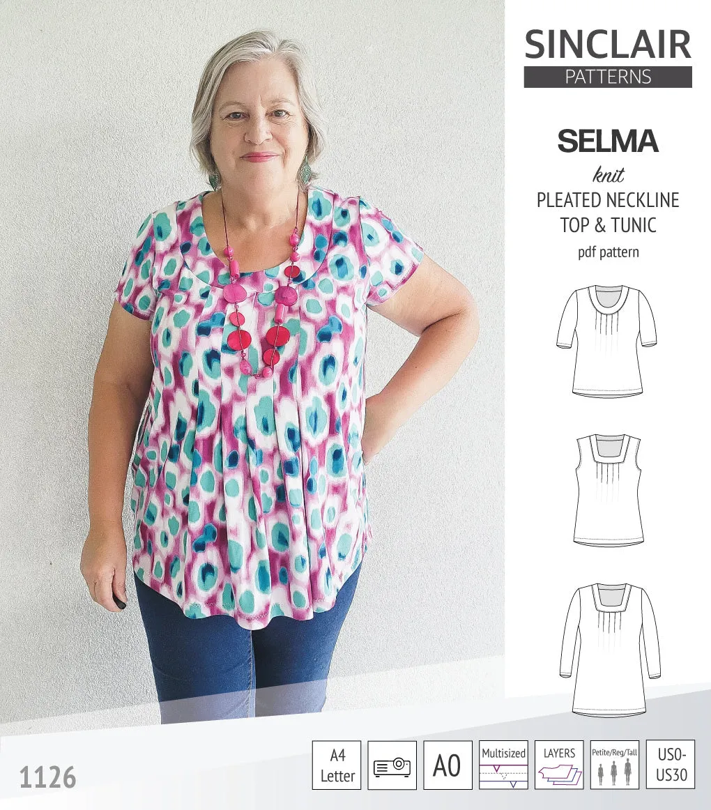 Selma knit top and tunic with round and square neckline options (PDF)