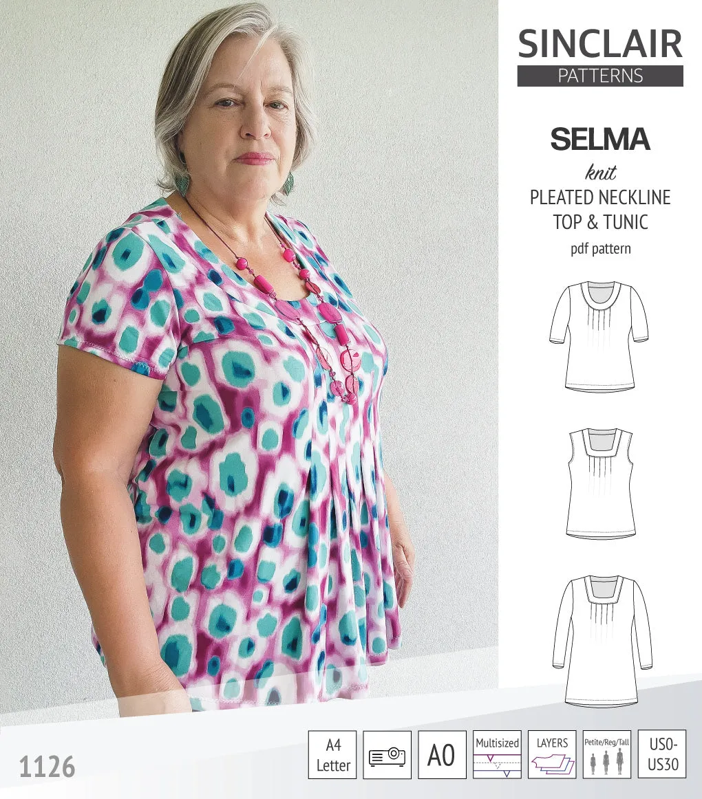 Selma knit top and tunic with round and square neckline options (PDF)