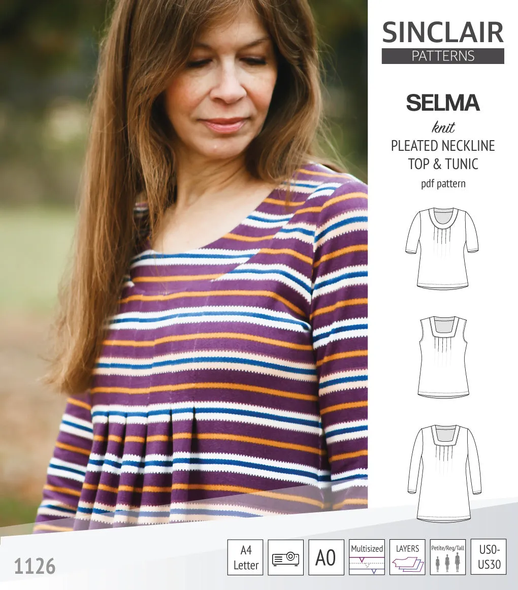 Selma knit top and tunic with round and square neckline options (PDF)