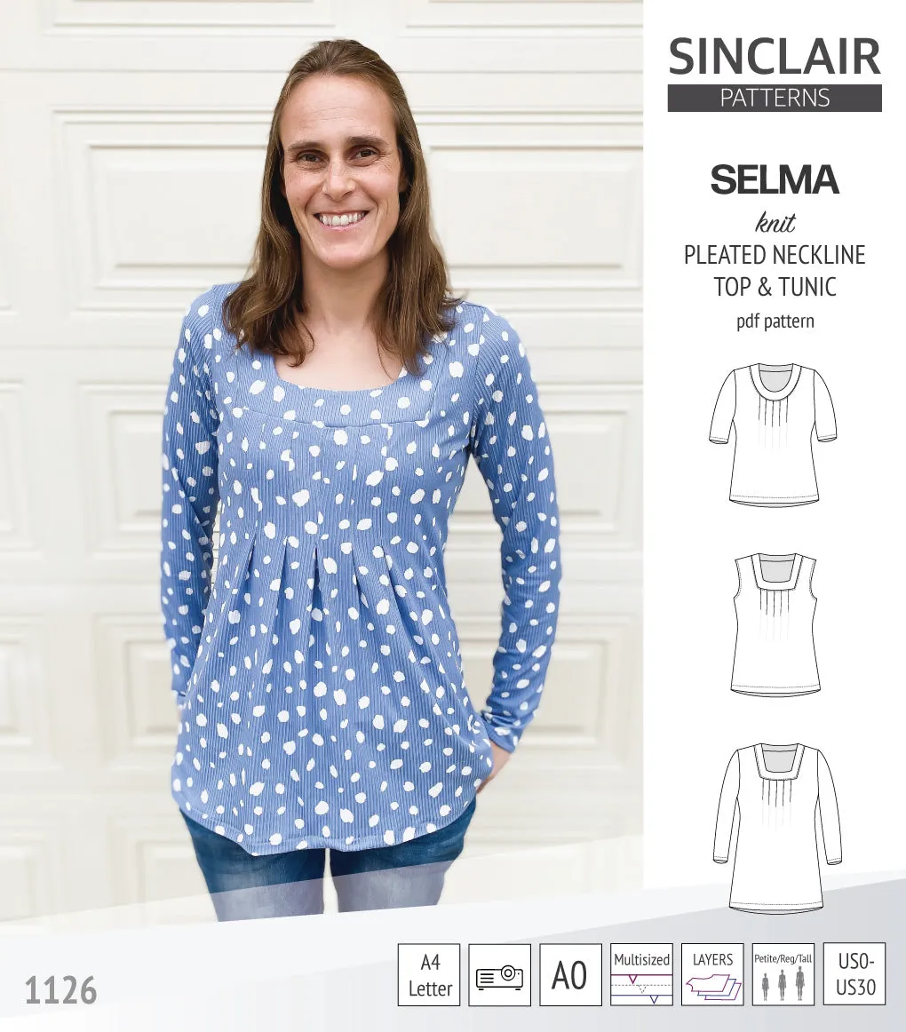 Selma knit top and tunic with round and square neckline options (PDF)