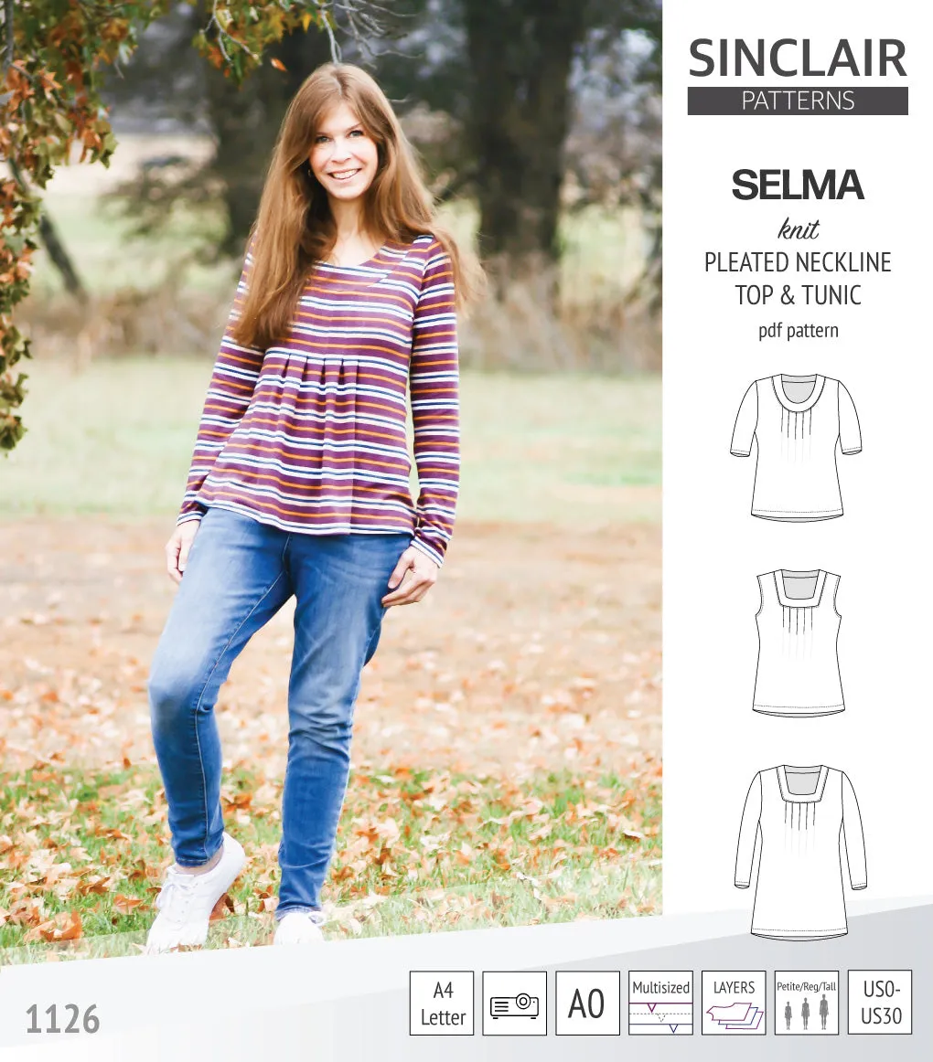 Selma knit top and tunic with round and square neckline options (PDF)