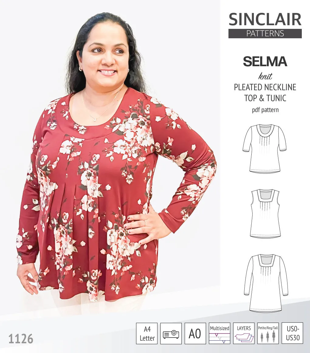 Selma knit top and tunic with round and square neckline options (PDF)