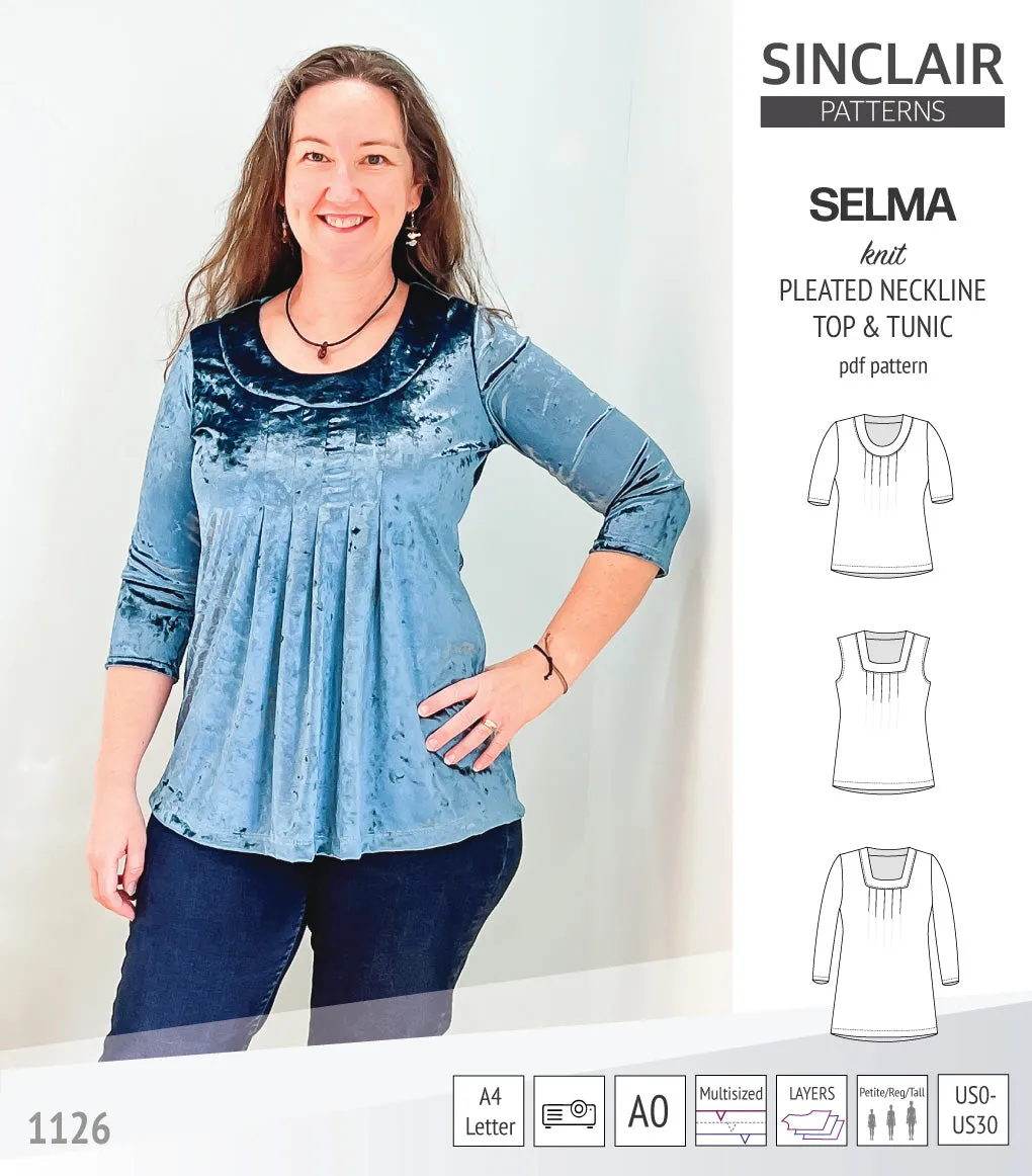 Selma knit top and tunic with round and square neckline options (PDF)