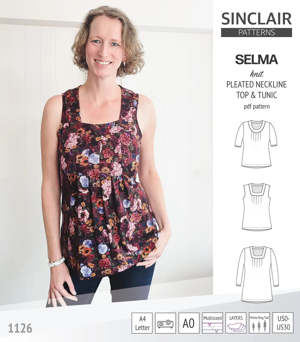 Selma knit top and tunic with round and square neckline options (PDF)
