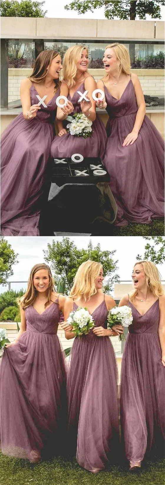 Sexy Spaghetti Straps Long Cheap Light Purple Tulle Bridesmaid Dresses Online, TYP1055