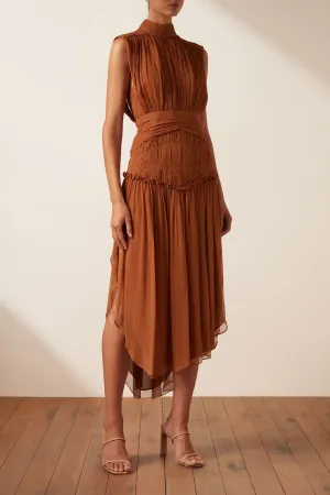 Shona Joy Noemi Short Sleeve Ruched Midi Dress - Siena