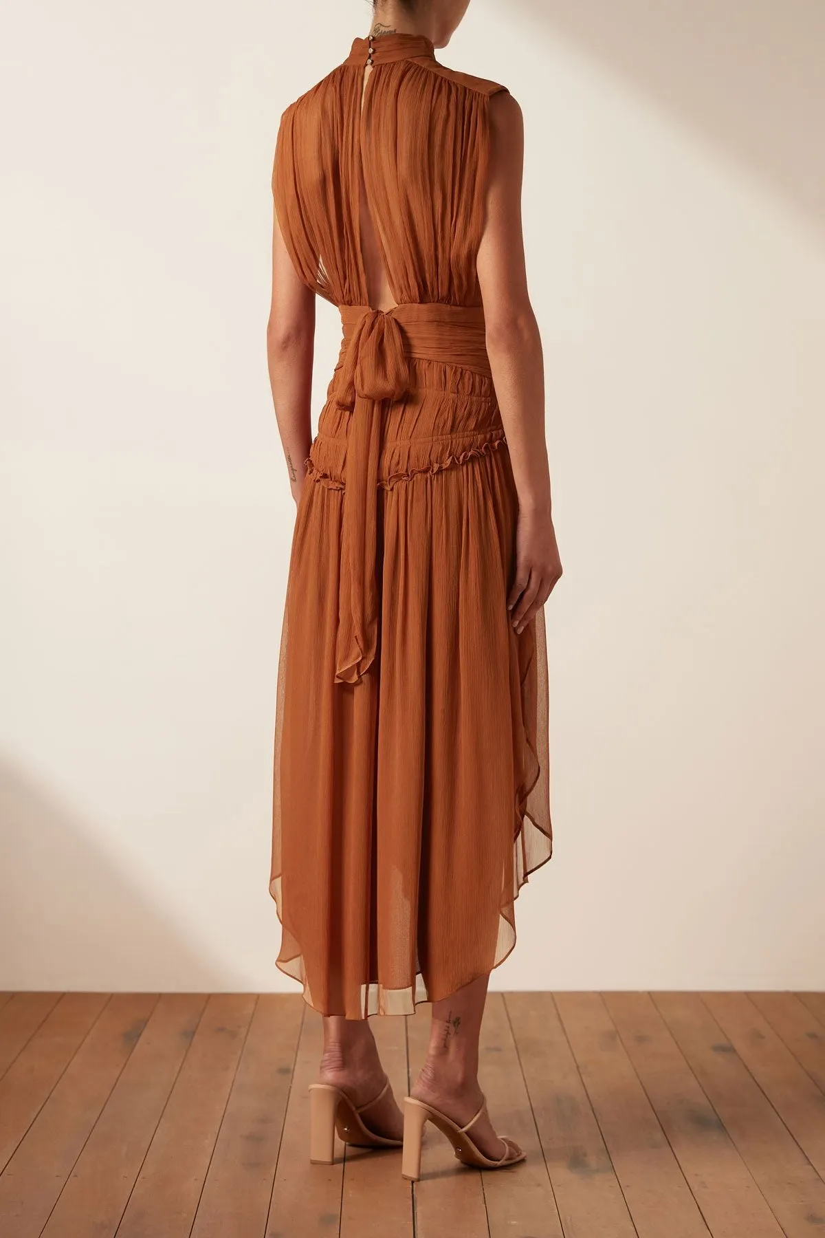 Shona Joy Noemi Short Sleeve Ruched Midi Dress - Siena