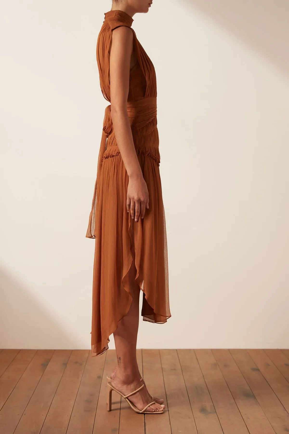 Shona Joy Noemi Short Sleeve Ruched Midi Dress - Siena