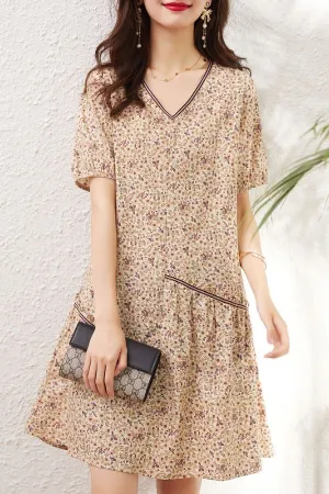 Short Sleeve Floral Printing Mini Dress