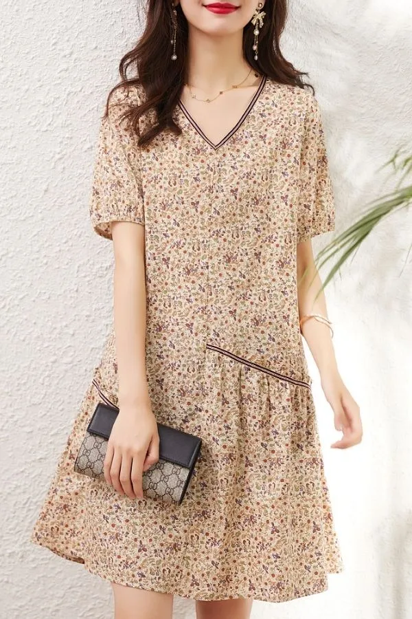 Short Sleeve Floral Printing Mini Dress