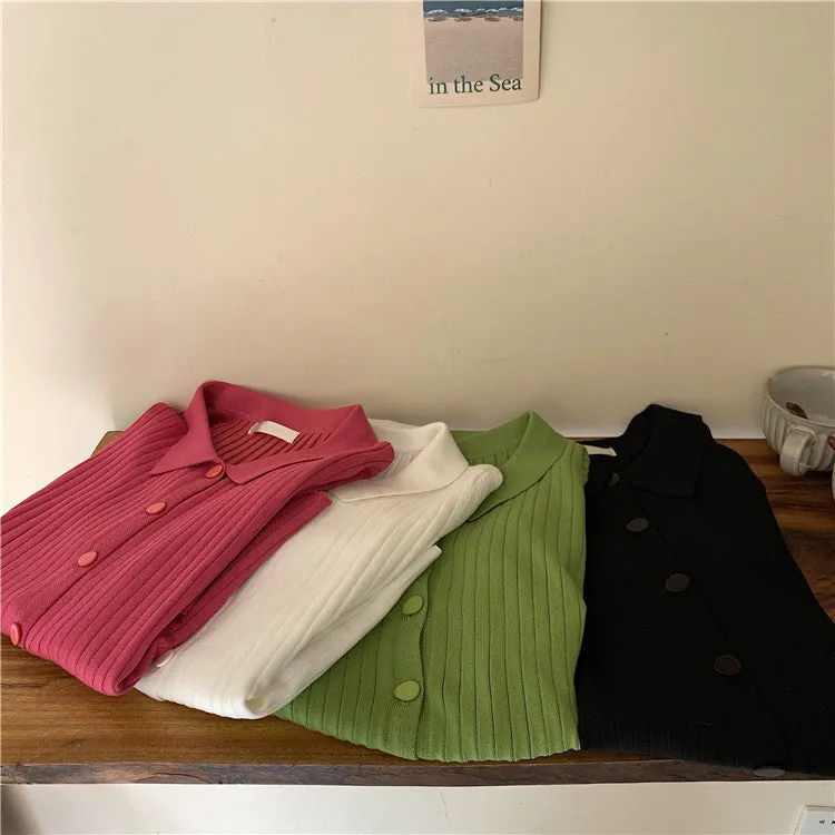 Short Sleeve Thin Knitted Lapel Collar Shirt
