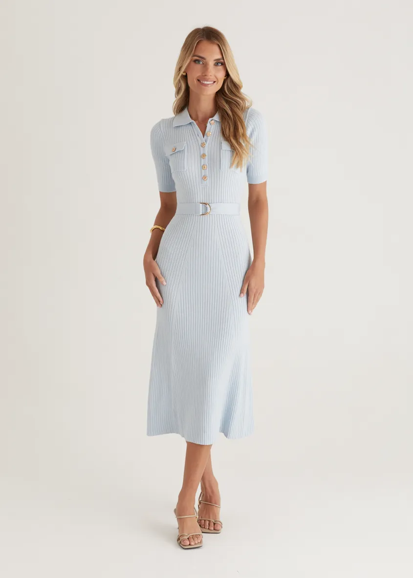 Siesta Knit Midi Dress - Light Blue