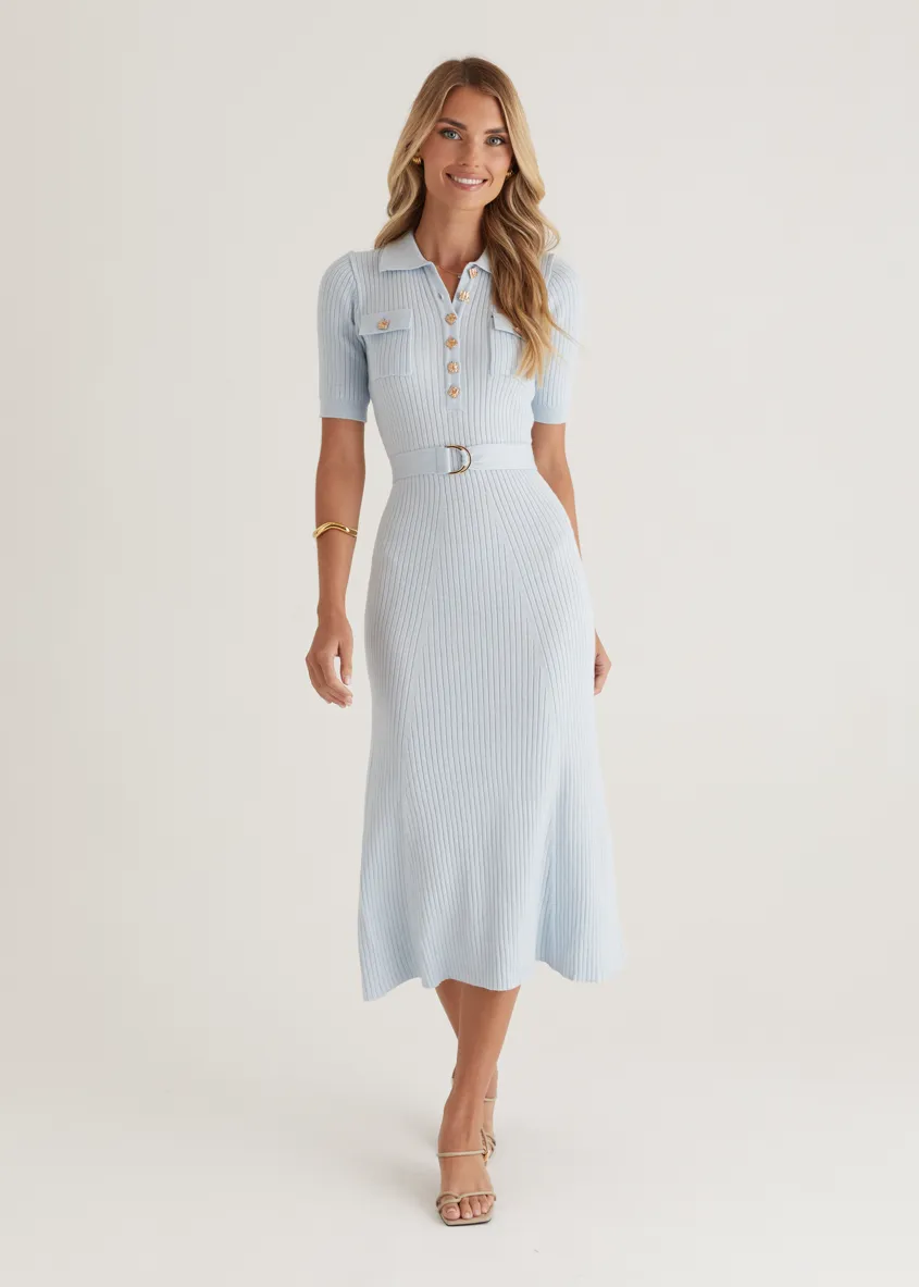Siesta Knit Midi Dress - Light Blue