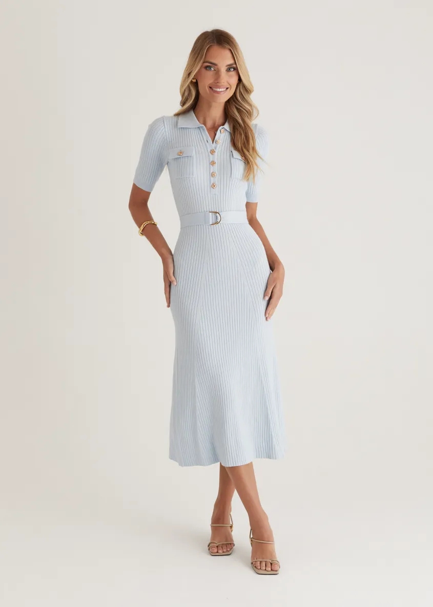 Siesta Knit Midi Dress - Light Blue