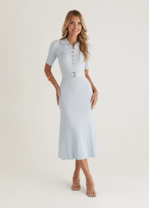 Siesta Knit Midi Dress - Light Blue