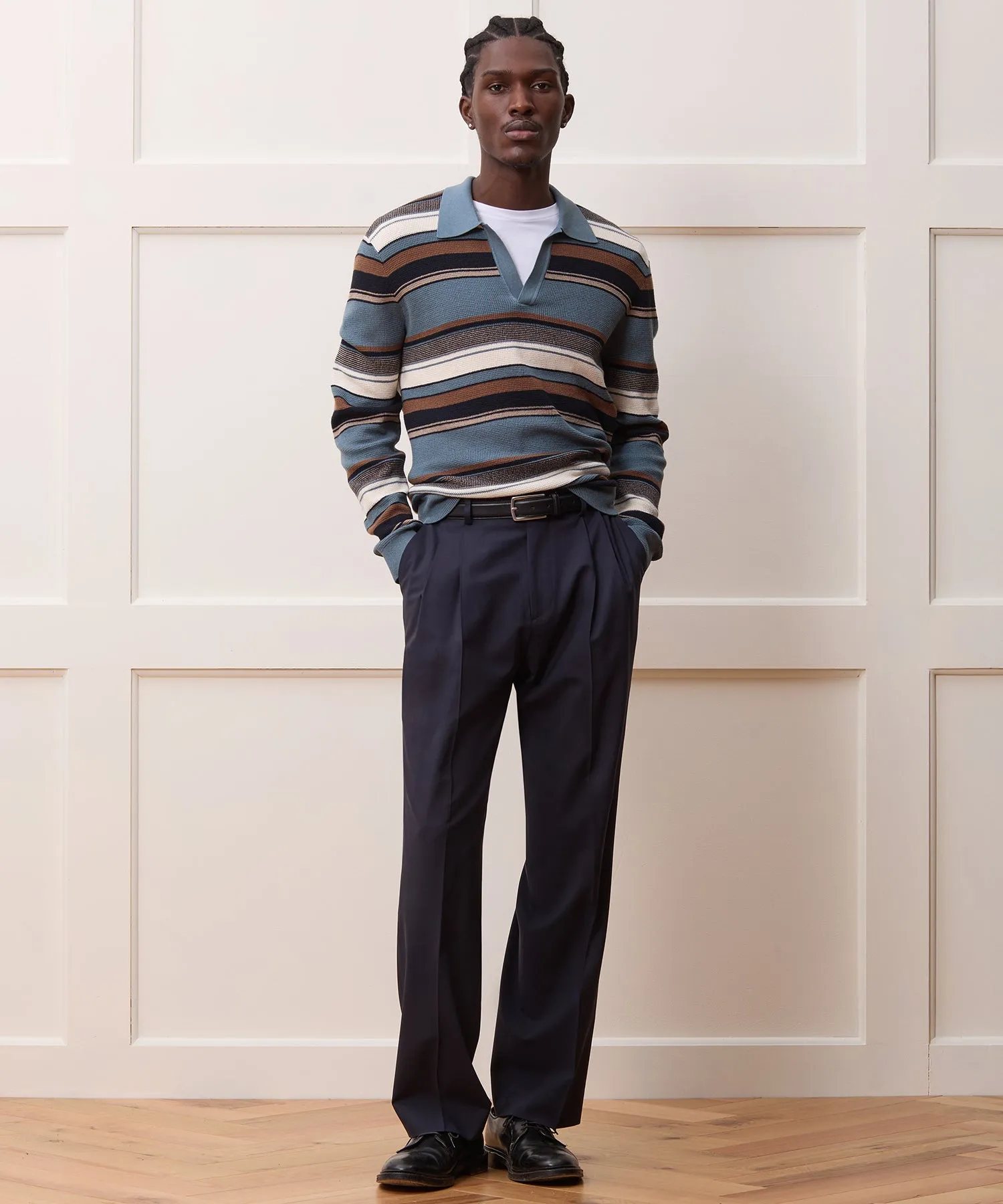 Silk-Cotton Beach Stripe Sweater Polo