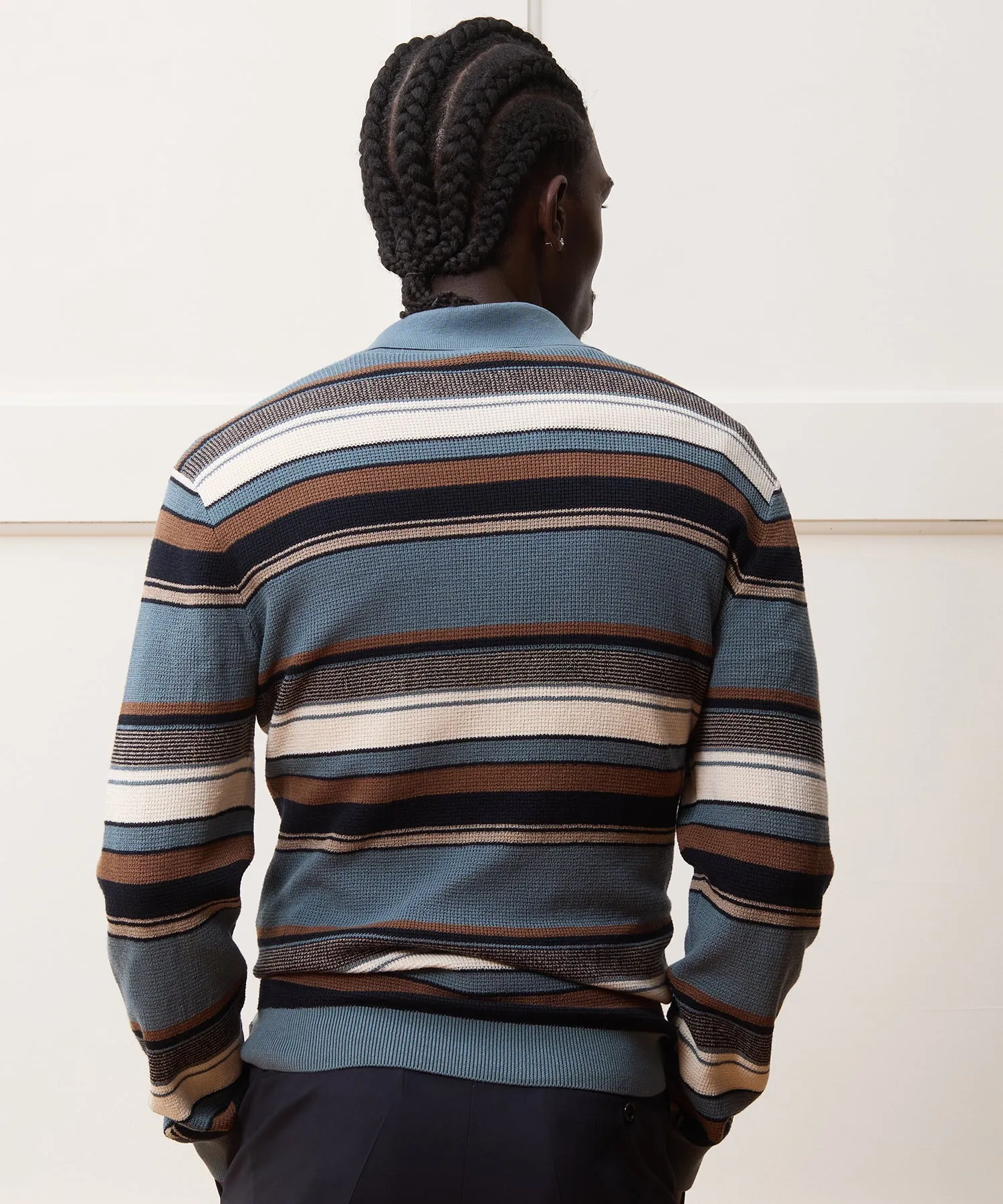 Silk-Cotton Beach Stripe Sweater Polo