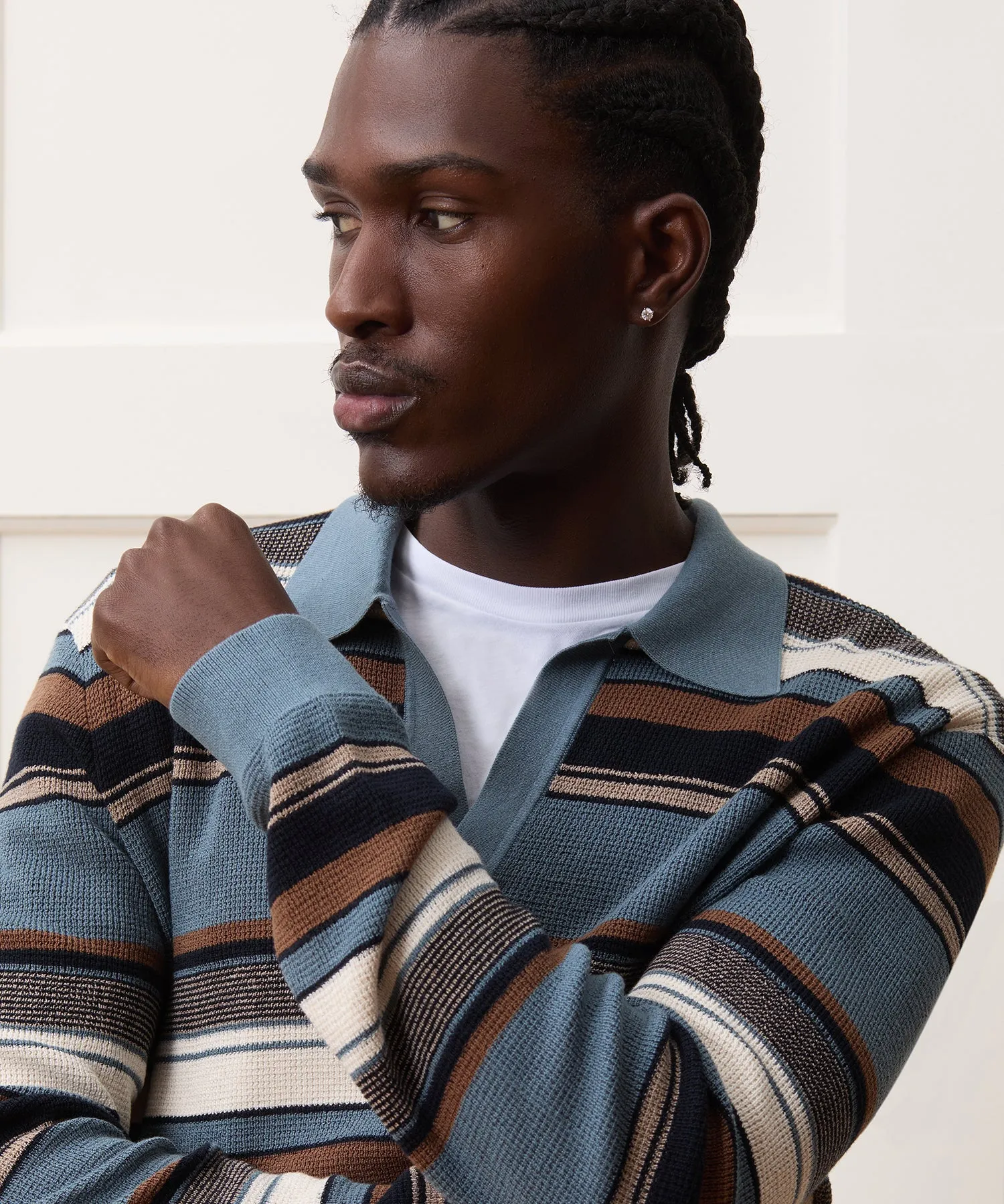 Silk-Cotton Beach Stripe Sweater Polo