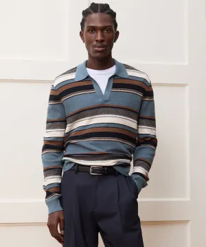 Silk-Cotton Beach Stripe Sweater Polo