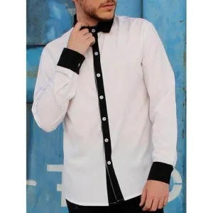 Simple Shirt Collar Color Block Button Fly Slimming Men's Long Sleeves Shirt - White M
