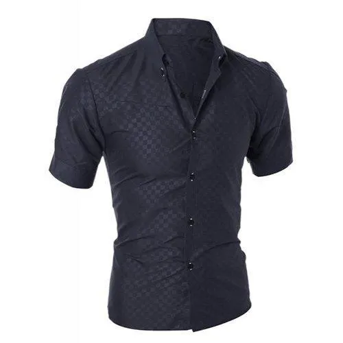 Simple Style Turn-Down Collar Solid Color Short Sleeve Men's Shirt - Black Xl