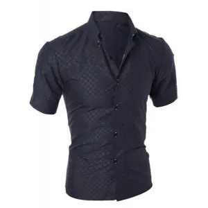 Simple Style Turn-Down Collar Solid Color Short Sleeve Men's Shirt - Black Xl