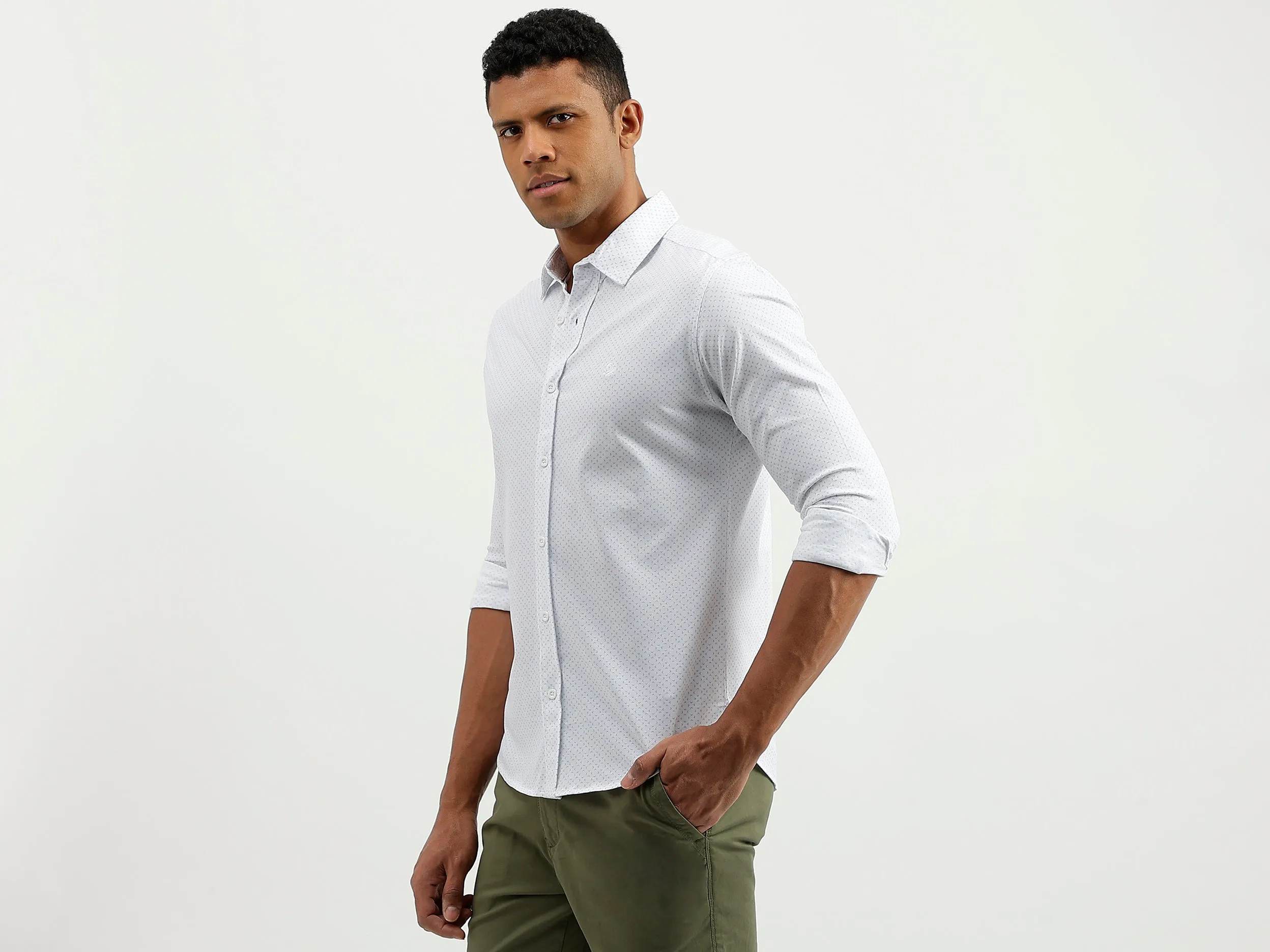 Slim Fit Spread Collar Printed Shirt