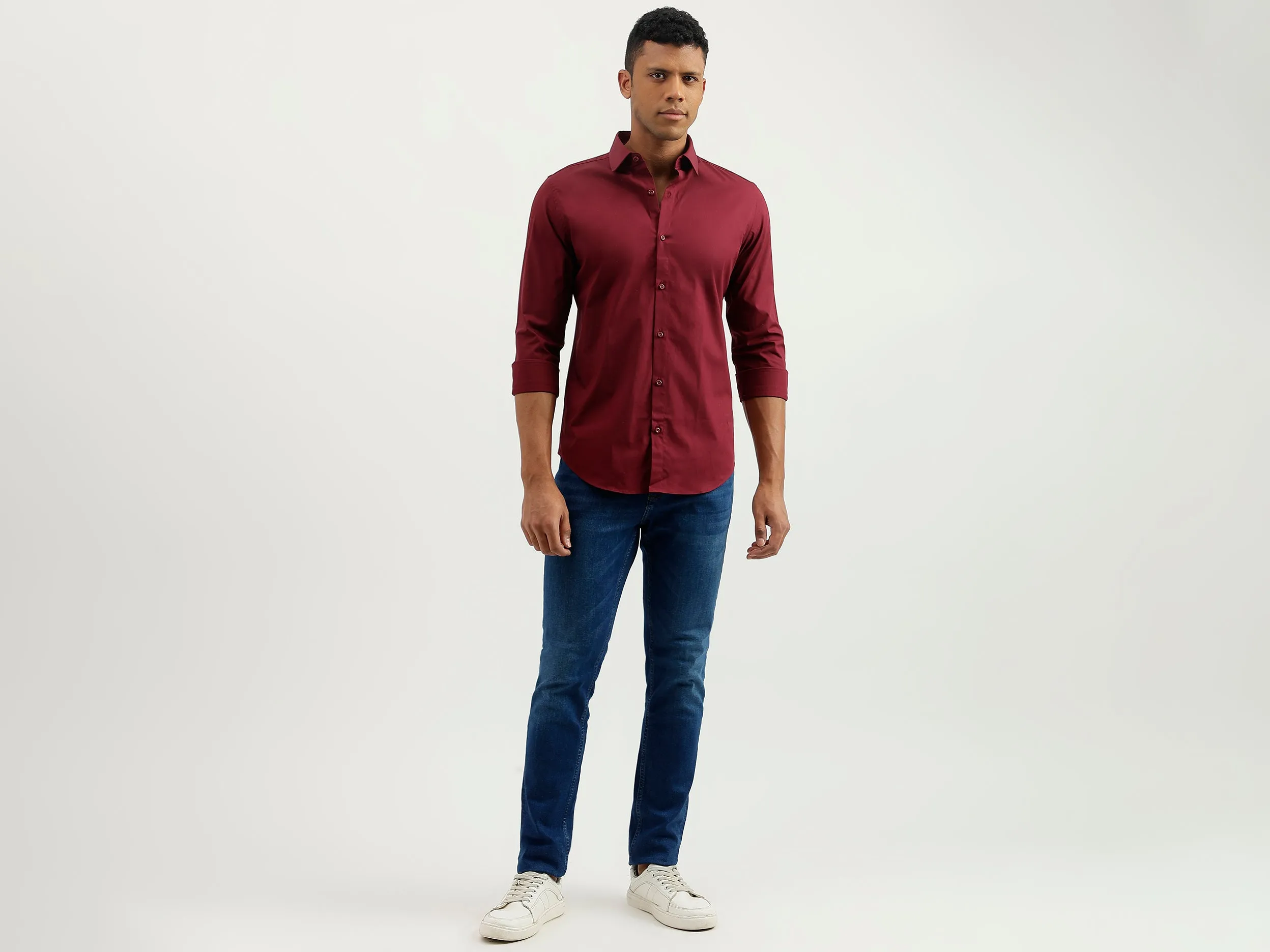 Slim Fit Spread Collar Solid Shirt
