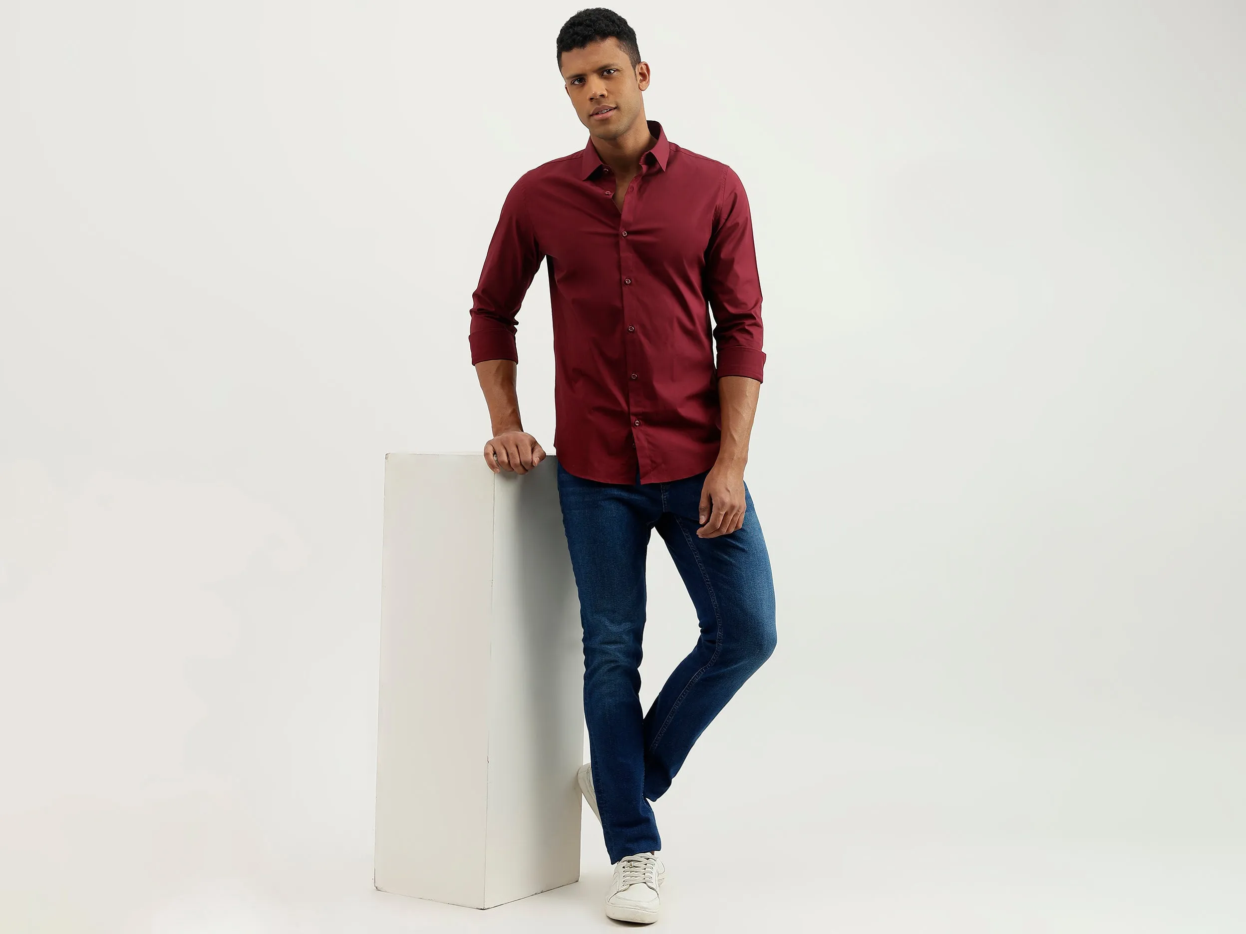 Slim Fit Spread Collar Solid Shirt