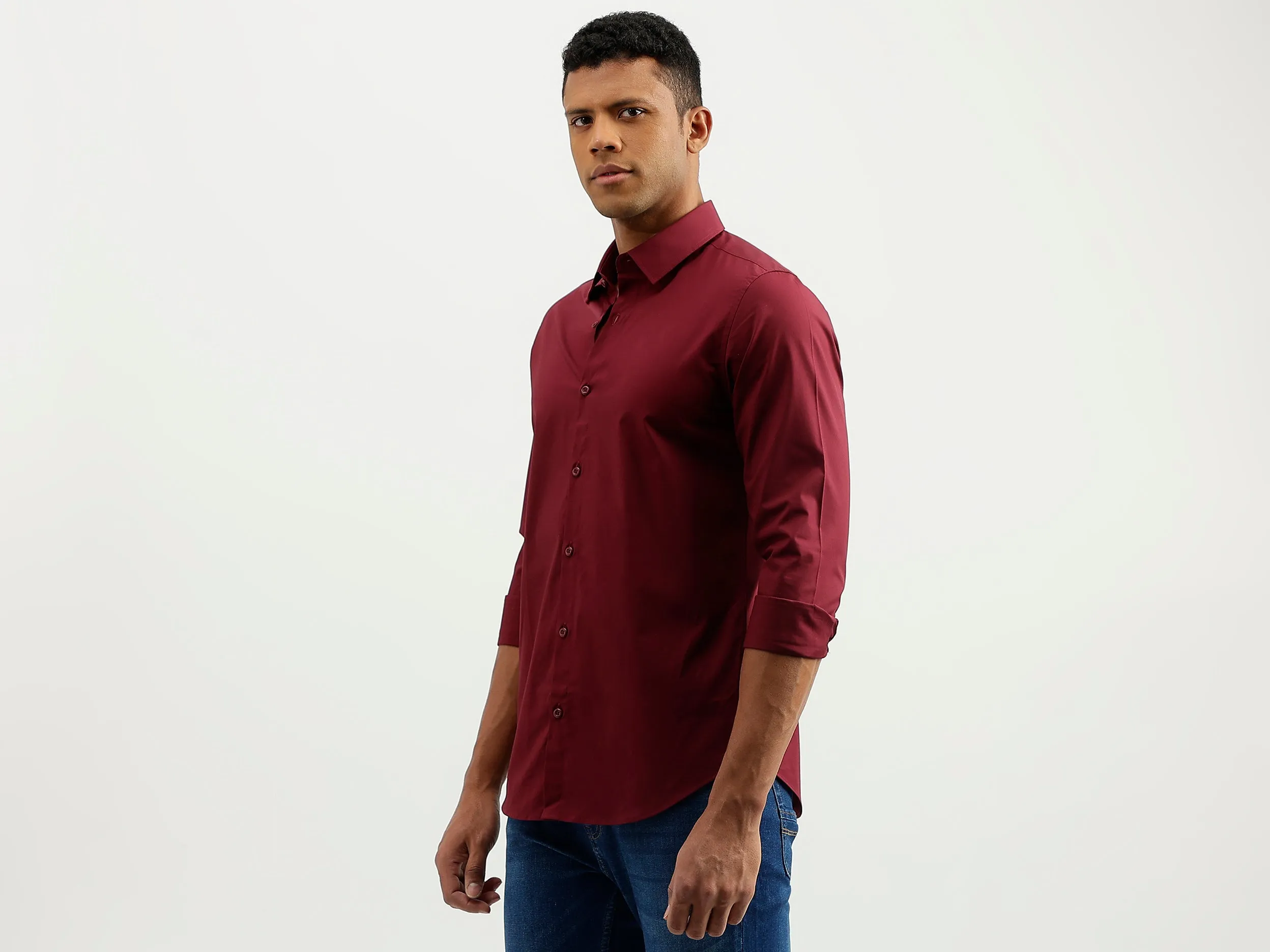 Slim Fit Spread Collar Solid Shirt