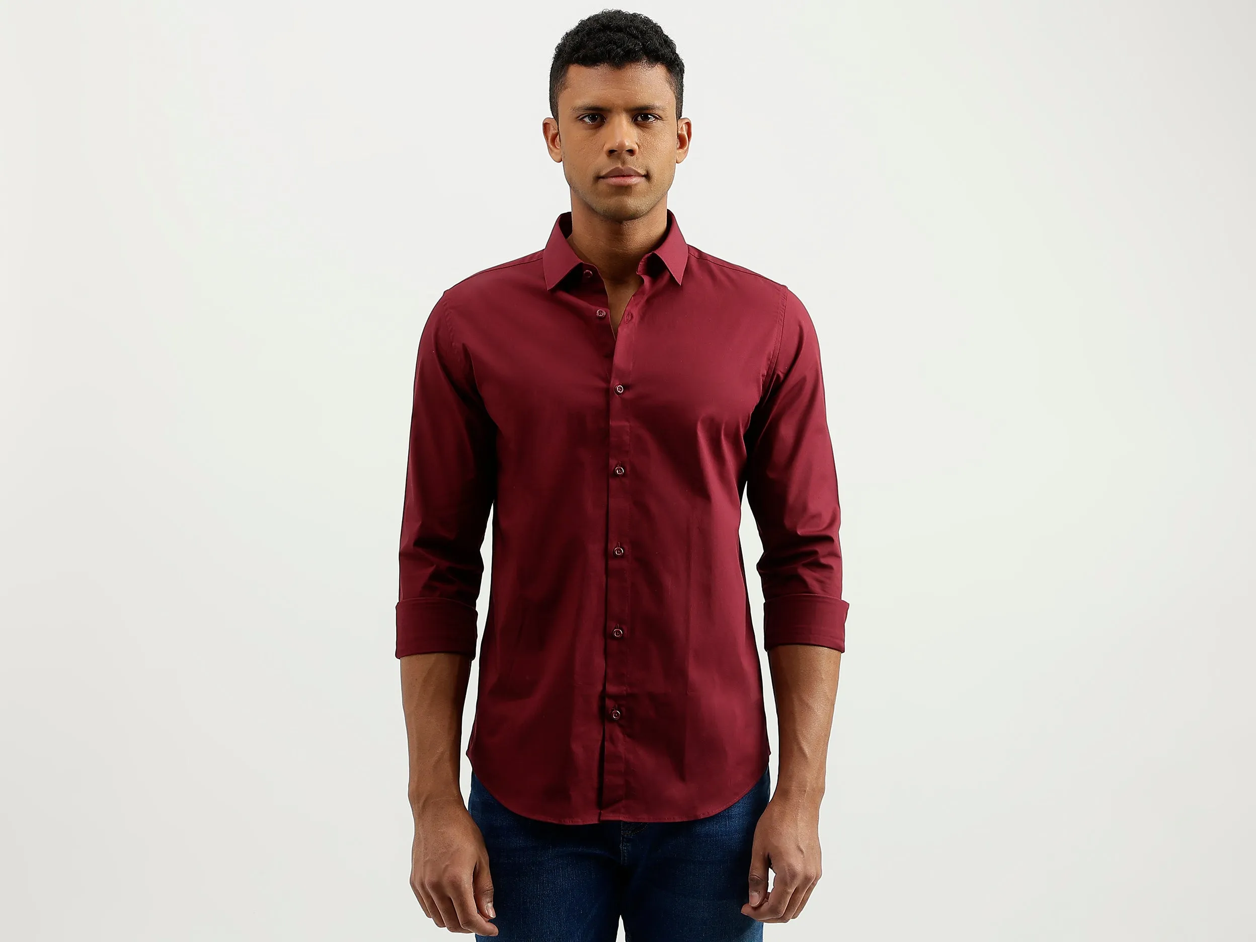 Slim Fit Spread Collar Solid Shirt