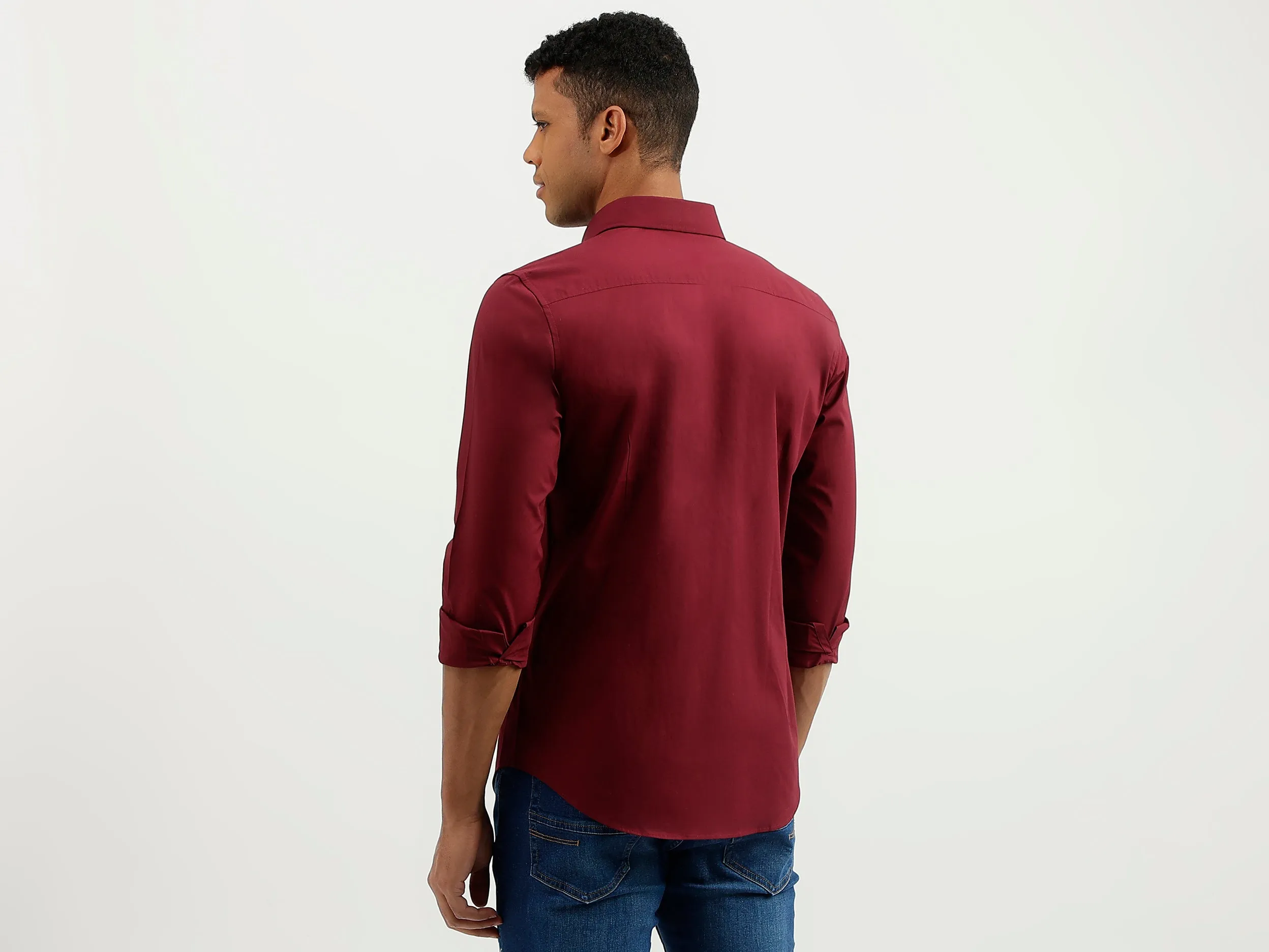 Slim Fit Spread Collar Solid Shirt