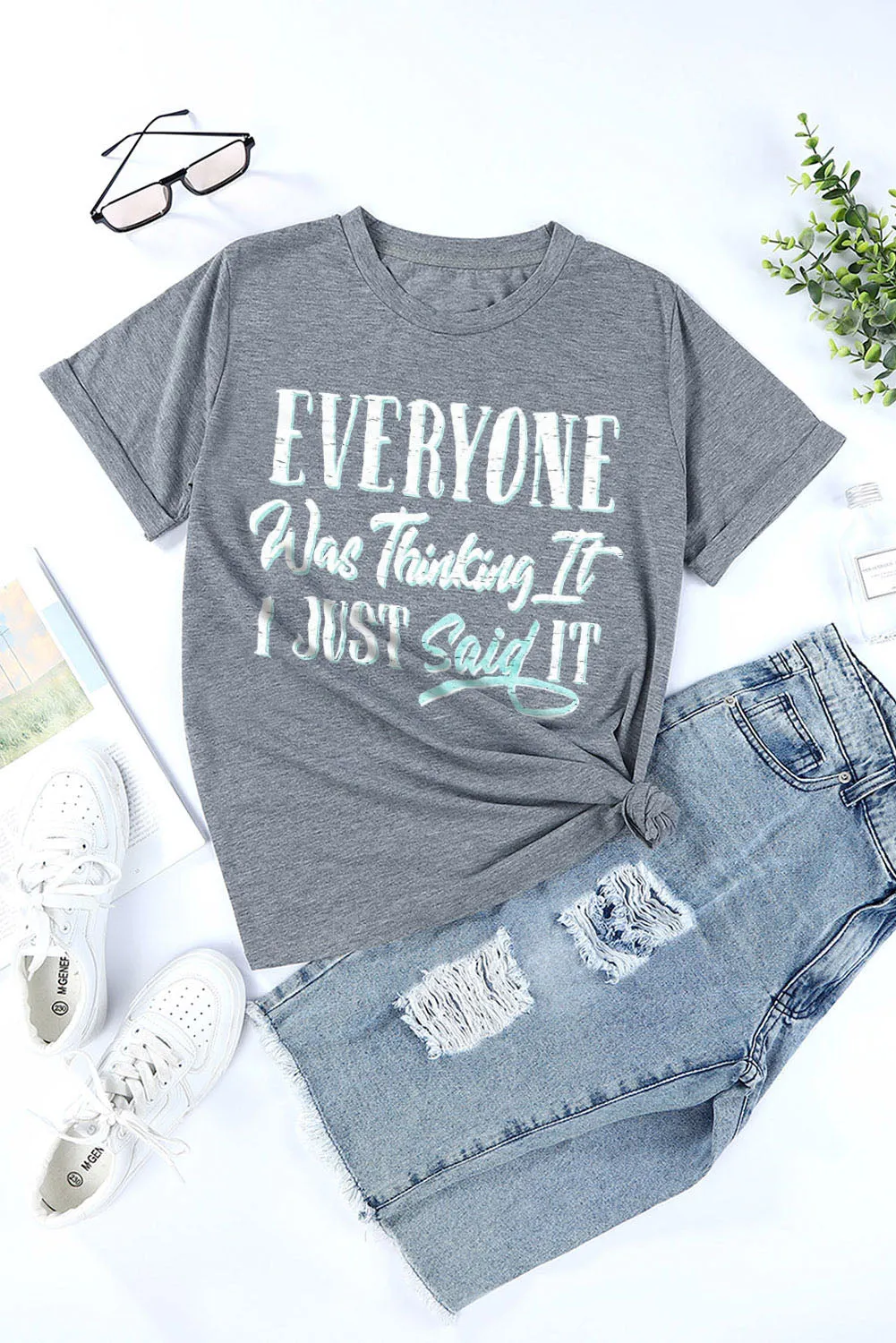 Slogan Graphic Printed Crew Neck T Shirt