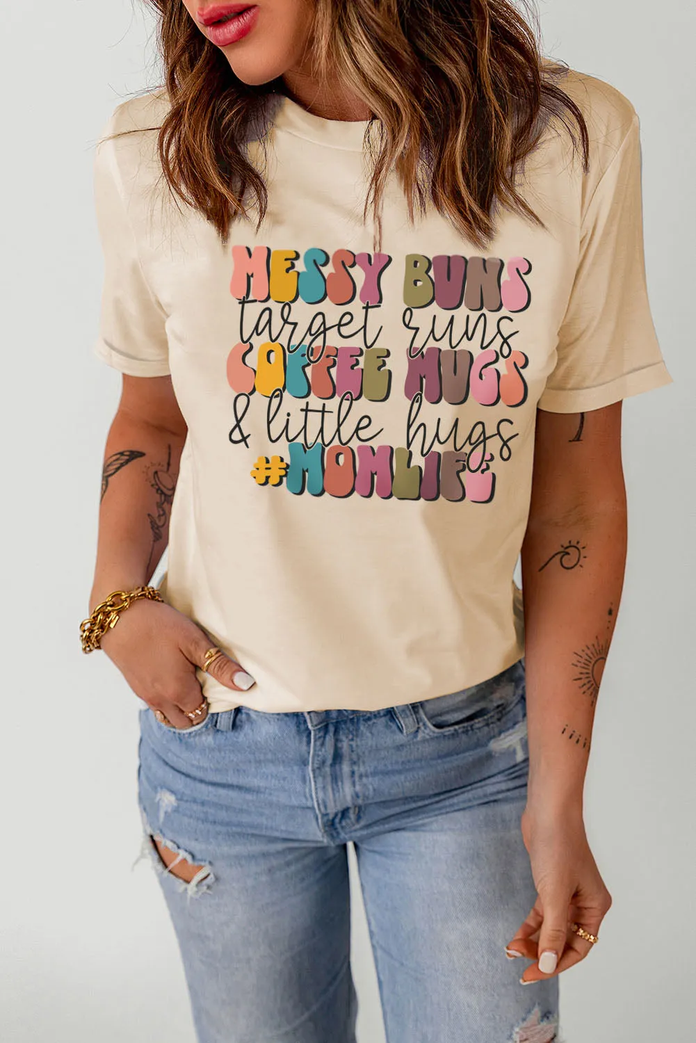 Slogan Graphic Printed Crew Neck T Shirt