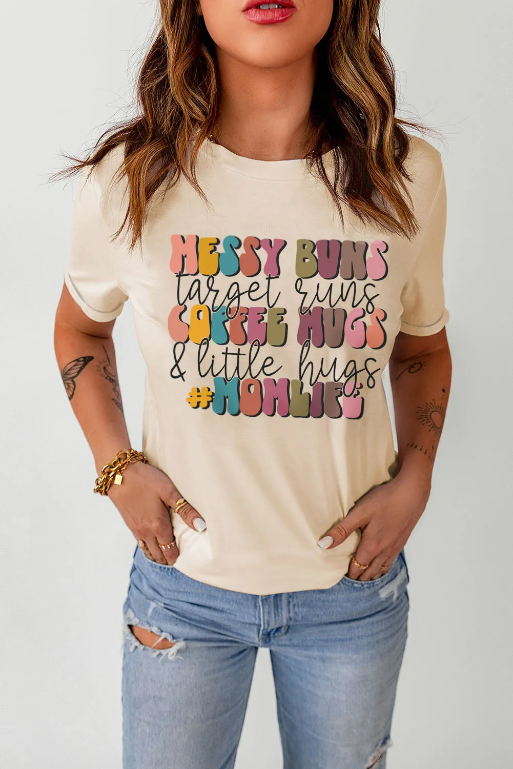 Slogan Graphic Printed Crew Neck T Shirt