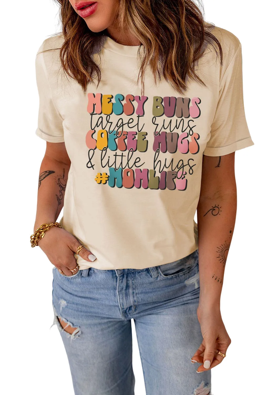 Slogan Graphic Printed Crew Neck T Shirt
